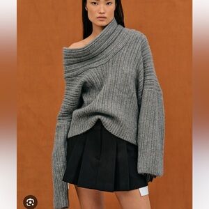 BECCA OVERSIZED HIGH ROLL KNIT PULLOVER, STORM GREY